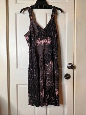 Peppermint Bay XL Rayon Dress Black Pink Abstract NWT